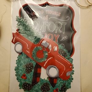 Iron on applique.  Red truck with Christmas tree